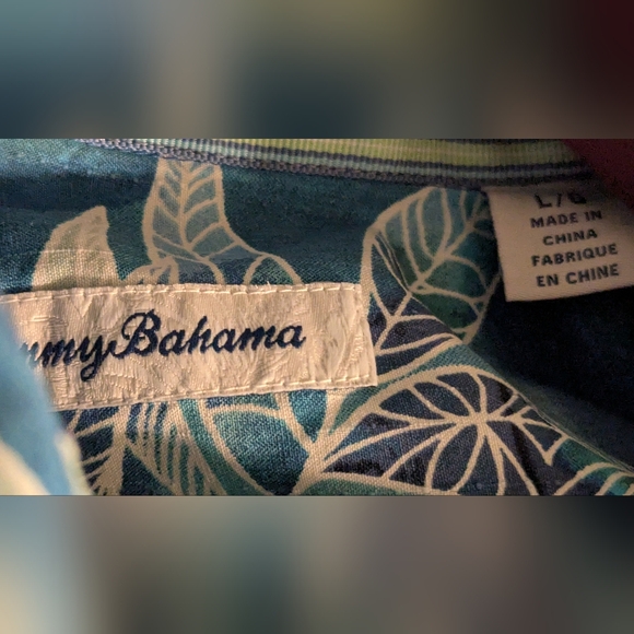 TOMMY BAHAMA Men's 'AZUL LAGOON' Blue Hawaiian Camp Shirt Large - Picture 4 of 4